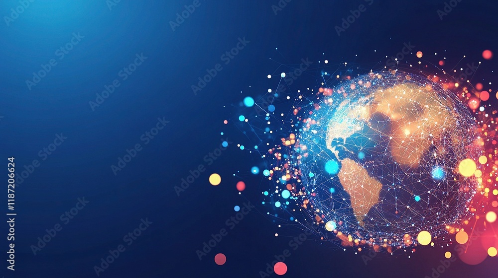 Poster abstract digital globe with interconnected lines and dots