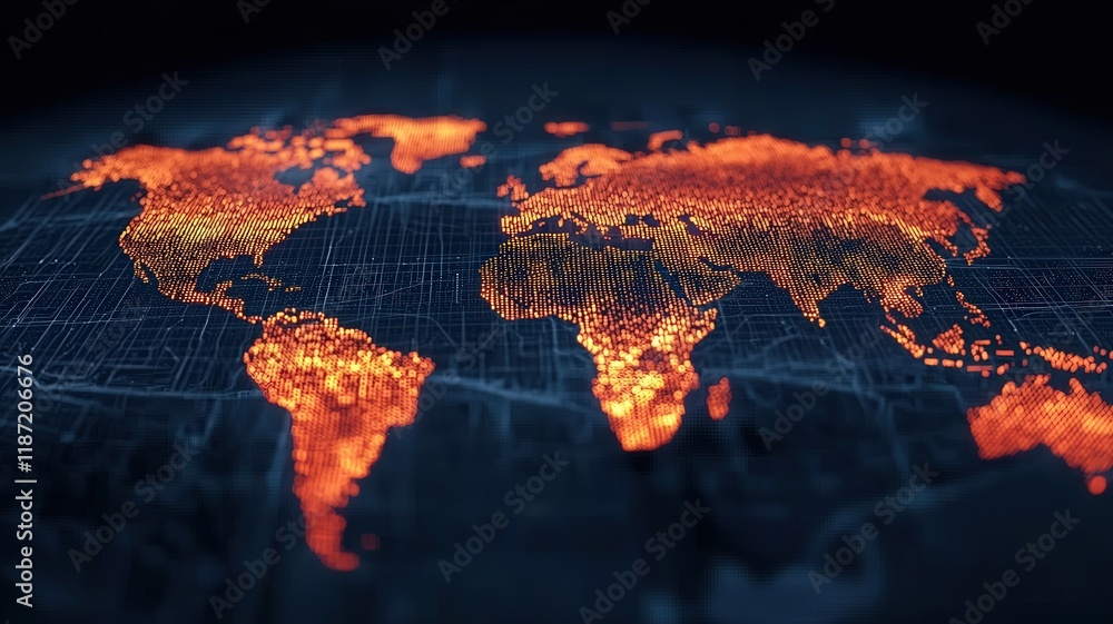 Poster carbon dioxide atmosphere impact concept. visual representation of a glowing world map with vibrant 