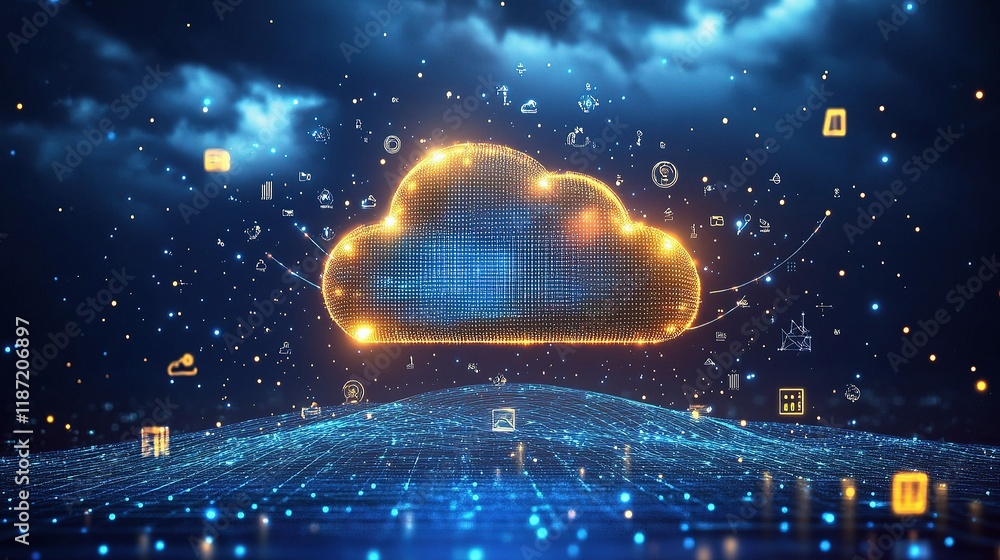 Poster futuristic digital cloud technology and data connection concept