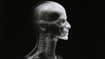 Obraz premium Comprehensive X-ray Image Showing Human Skull, Cervical Spine, and Brain Structures with Clarity