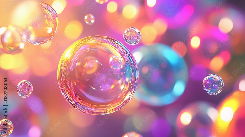 Poster colorful 3d bubbles with abstract background and interconnected nodes