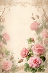Beige, pink and green themed Renaissance inspired floral flowers illustration vintage rustic background, mockup, wedding invitation, junk journal	