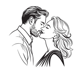 black and white Couple one line art drawing design. Vector isolated cover poster design. Love print. Couple kissing line drawing