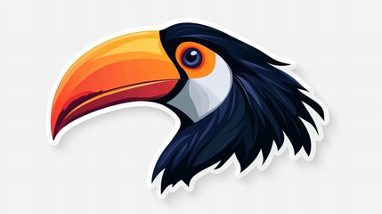 Obraz premium Vibrant toucan illustration, showcasing its colorful beak and dark plumage against a white background. A perfect graphic for any project.