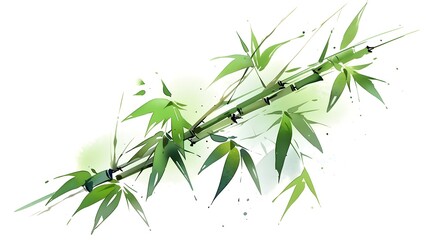 Fototapeta premium Watercolor bamboo Leaves green painting isolated on white, zen, asian, nature, ink painting, Banner Wallpaper