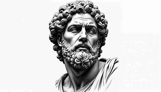 Engraved Vector Illustration of the Sculpted Head of Morpheus, Greek Titan and God of Sleep, Hand-Drawn Black and White Sketch