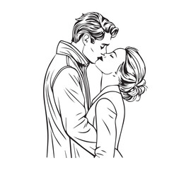 
black and white Couple one line art drawing design. Vector isolated cover poster design. Love print. Couple kissing line drawing