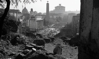 Roman Forum ruins, ancient city view, historical travel