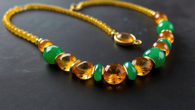 Beautiful citrine and chrysoprase necklace with golden yellow citrine and bright green chrysoprase stones in a modern design
