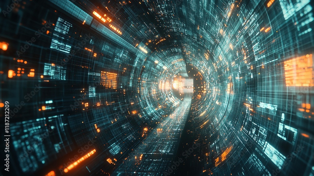 Poster digital representation of flying through an artificial intelligence environment