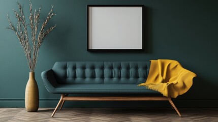 Modern Minimalist Living Room with Green Wall and Elegant Sofa