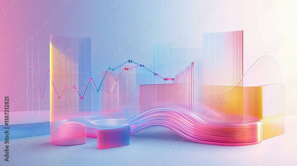 Poster futuristic 3d stacked area chart with dynamic data visualization