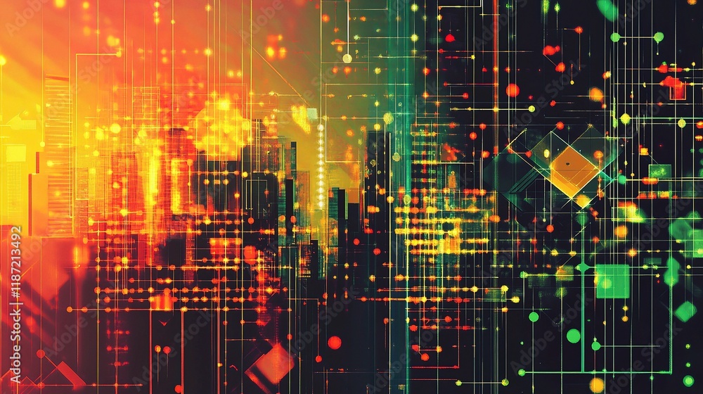 Poster abstract internet connection background with colorful lines and shapes