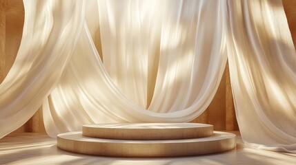 Elegant Soft Fabric Draped in Warm Lighting on Minimalist Stage