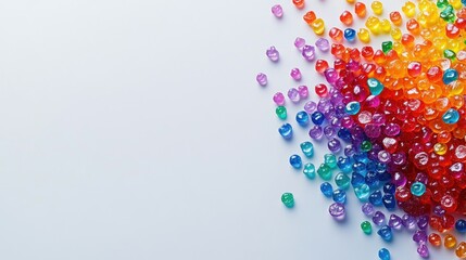 Fototapeta premium Colorful Heart-Shaped Gel Balls Spread Across a White Background