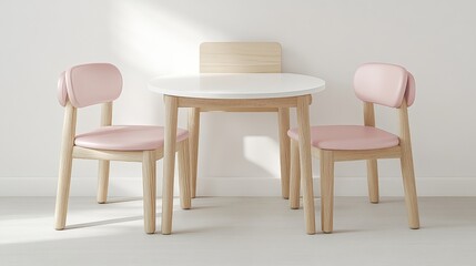 Modern Minimalist Table and Chairs with Soft Pink Upholstery
