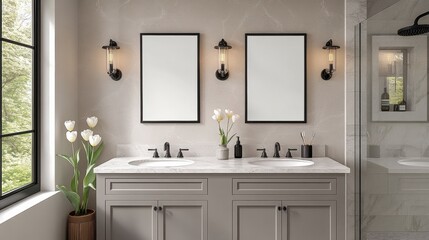 Elegant Modern Bathroom with Double Vanity and Natural Light