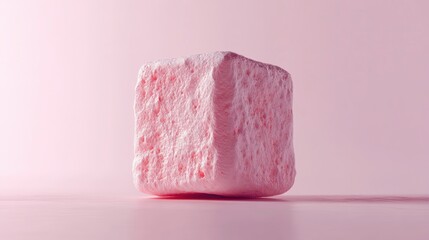 Textured Pink Marshmallow Cube on Soft Pink Background
