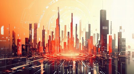 Modern Vector Illustration of a Futuristic Cityscape with Lines
