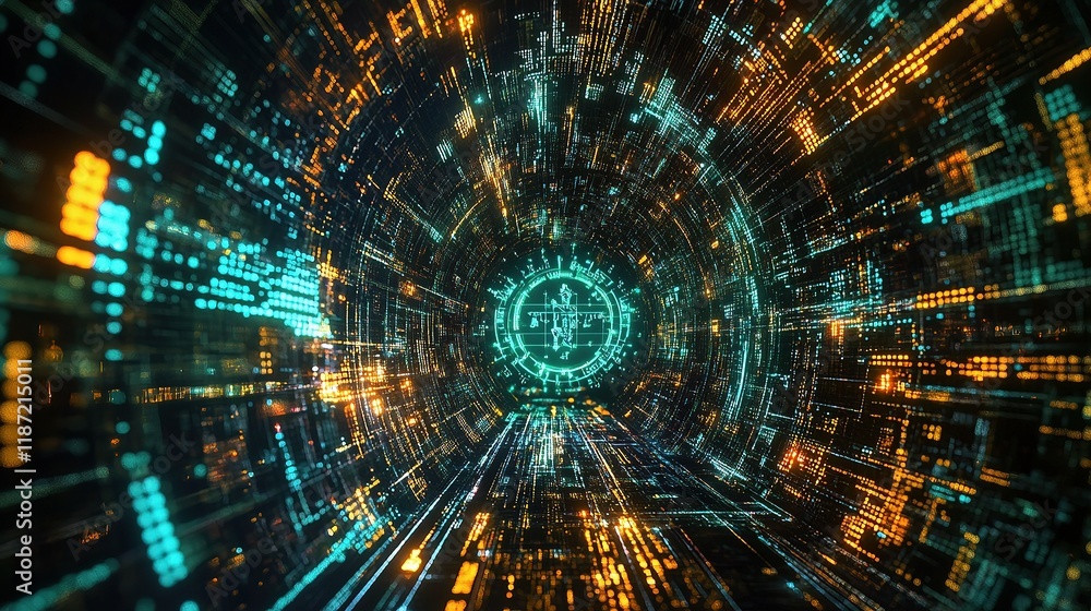 Poster futuristic cybersecurity theme with binary code and digital lines