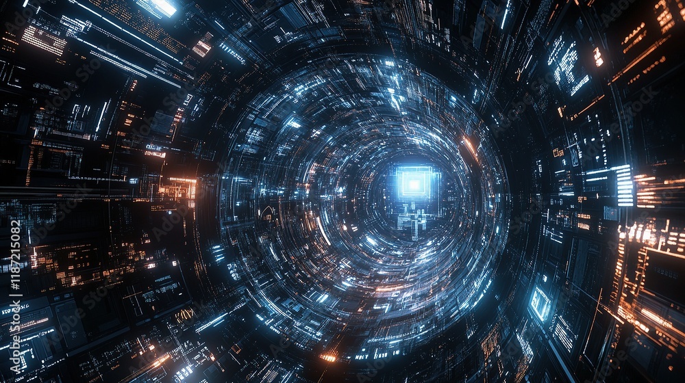 Poster futuristic digital space with flying lines and artificial intelligence