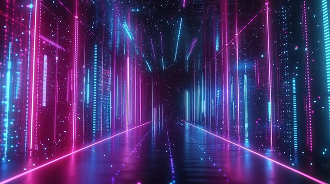 Vibrant Dynamic 3D Scatter Plot with Neon Lines and Abstract Background