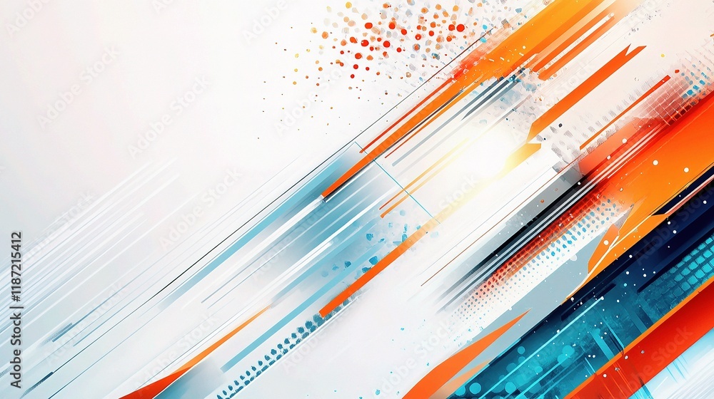 Poster abstract digital geometric lines and tech elements in bright colors