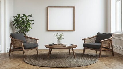 Modern Living Room Interior with Stylish Chairs and Coffee Table