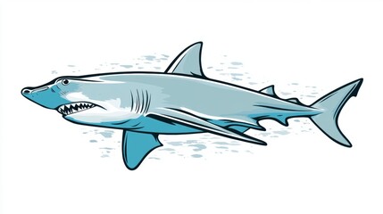 Obraz premium Cartoon Style Shark Swimming in Clear Blue Water Illustration