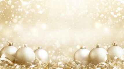 Elegant Gold and White Christmas Ornaments on Shimmering Background