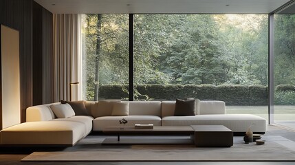Modern sectional sofa with a deep seat, clean lines, and a minimalist design 