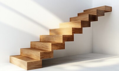 Modern wooden staircase in a white room