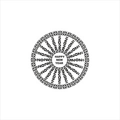 Circle Mandala. Coloring page for kids and adults. Holiday greeting New Year 2025. Beautiful drawing with patterns, Coloring book.