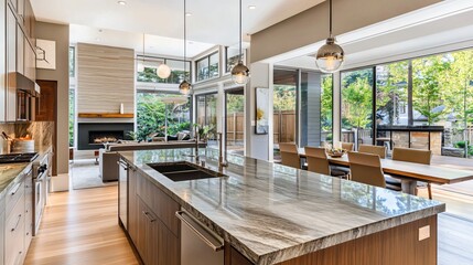 Compact yet functional kitchen with white cabinets, granite countertops, and modern appliances, copy space