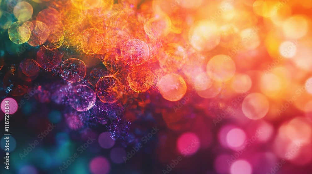 Poster colorful gradient bokeh background with digital network elements