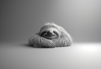 Fototapeta premium Sloth resting peacefully on a rocky surface in a serene environment