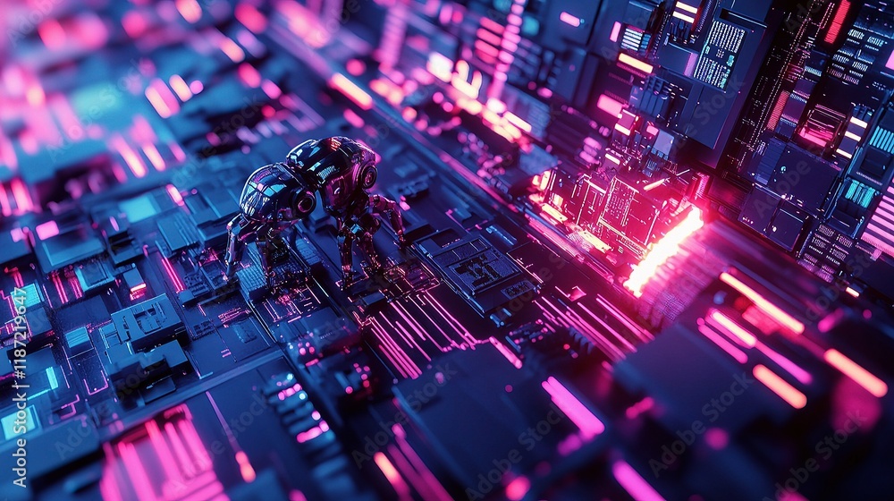 Poster futuristic 3d rendering of artificial intelligence in action