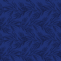 exquisite background with floral pattern. twigs with leaves on a plain blue background. botanical print