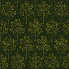 endless forest pattern. seamless background with trees in a modern style. a rich botanical pattern