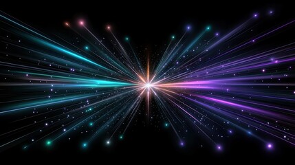 Obraz premium Glowing rays of neon light create a mesmerizing effect in a vibrant tunnel, evoking themes of time travel and futuristic adventures.