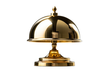 Elegant golden serving dome on a clean surface in a well-lit setting showcasing attention to detail