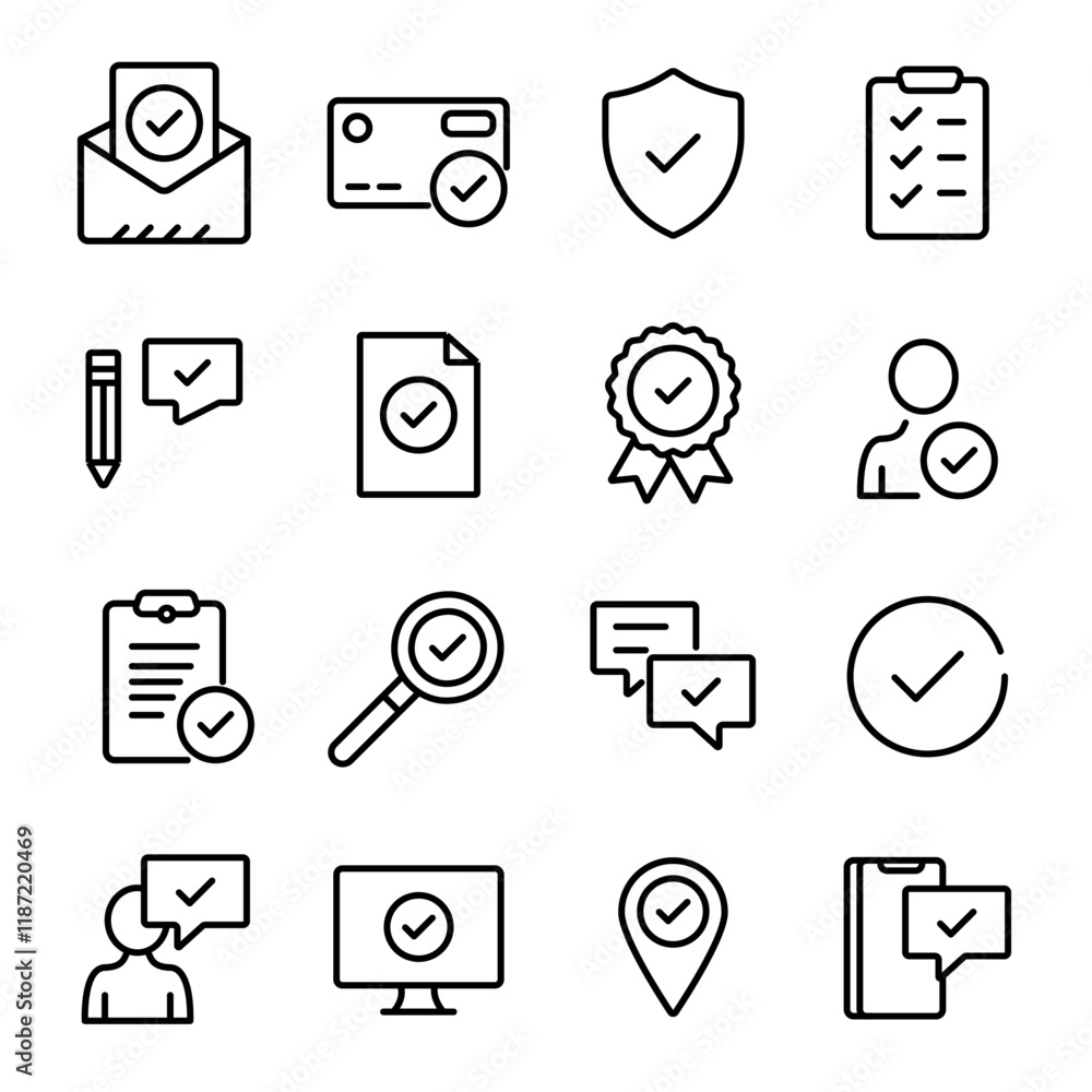 Wall mural approve line icons set. check marks, ticks. modern graphic design concepts, simple outline elements 