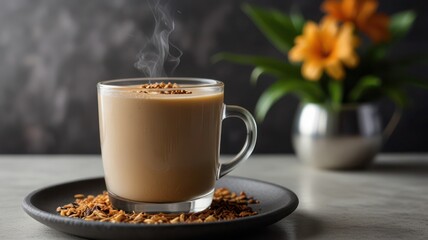 Creamy Cup of Coconut Chai Tea rich and creamy coconut chai tea offering a tropical twist on a classic favorite displayed elegantly in a minimalist setting