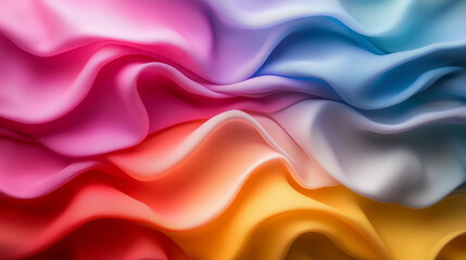 Obraz premium Vibrant colorful wavy abstract background of textured translucent fabric layers.Generative AI.