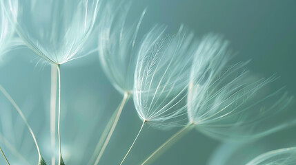 Delicate Dandelion Seeds in Soft Green Hues