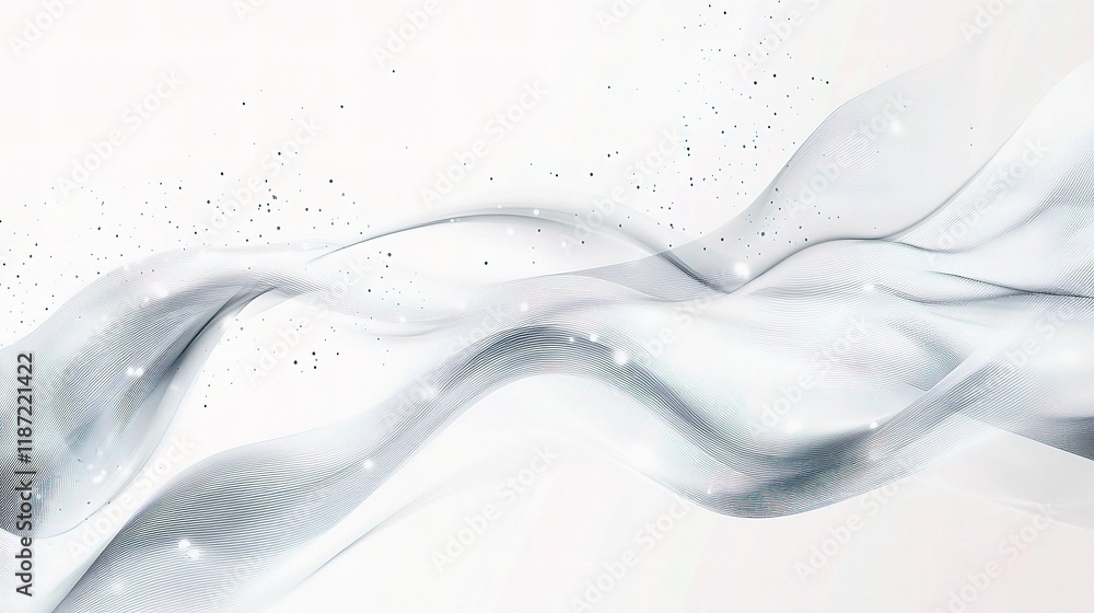 Poster flowing gray abstract design with white particles and soft lines