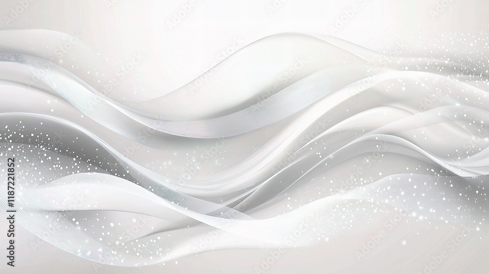 Poster abstract gray background with flowing white particles and lines