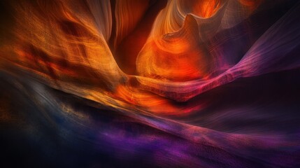 Abstract swirling orange, purple, and gray colors.