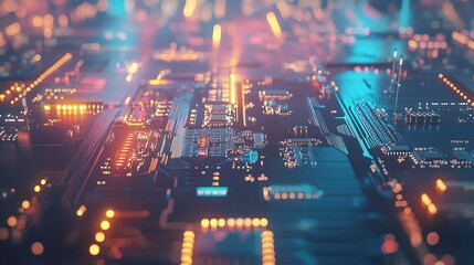 Obraz premium Close-Up View of Electronic Circuit Board with Modern Chip Details