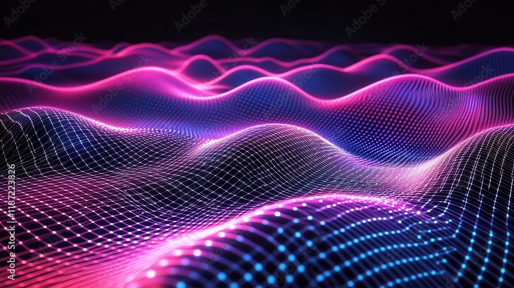 Poster 3d futuristic data grid with glowing lines on abstract background